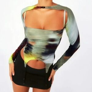 Miaou Green and Black Asymmetrical Cut Out Bodysuit